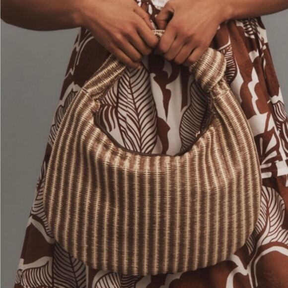 Anthropologie Melie Bianco The Brigitte Satchel Crescent Raffia Edition NEW - Picture 2 of 9